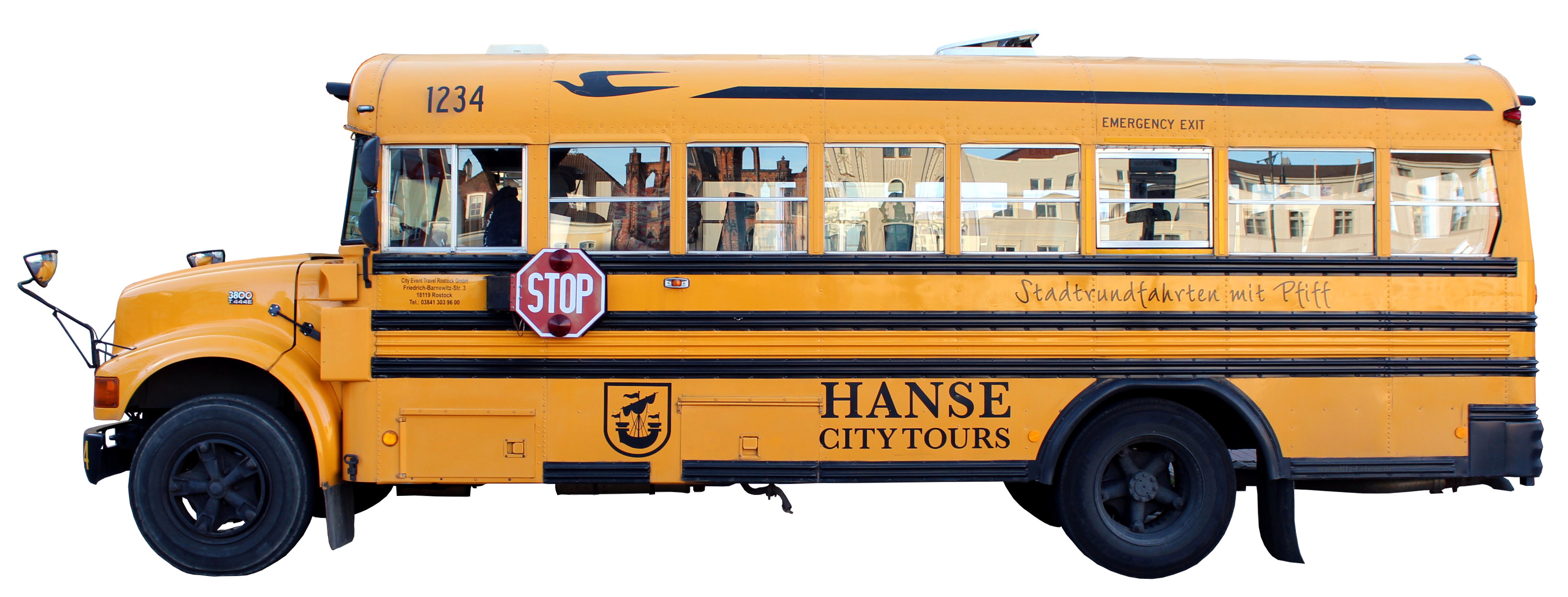 amerikanischer Schulbus umgebaut für Stadtrundfahrten