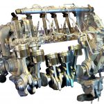 Blick auf einzelne Bauteile eines 6-Zylinder BMW Dieselmotors von 2010