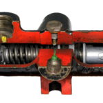 Dieses Schnittmodell eines Hauptbremszylinders zeigt ein Modell mit zwei voneinander getrennten Bremskreisen.