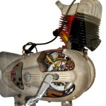 Blick auf das Schnittmodell eines NSU Einzylindermotors für Motorräder
